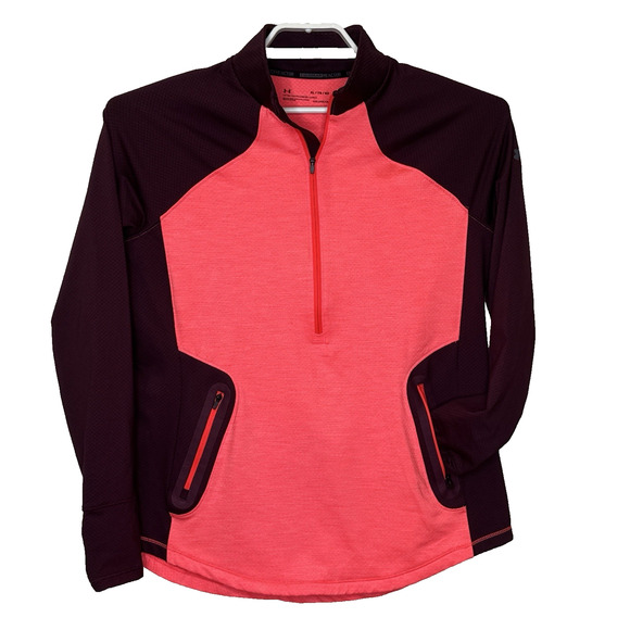 Under Armour Cold Gear Reactor 1/2 Zip Womens Jacket XL Neon Pink Maroon Fitted - Picture 1 of 6